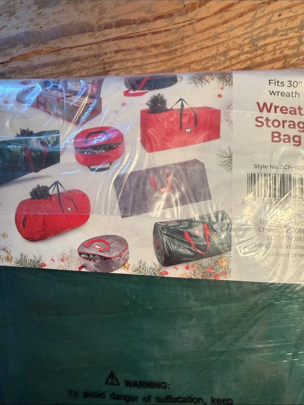 Green and Red Wreath Storage Bag